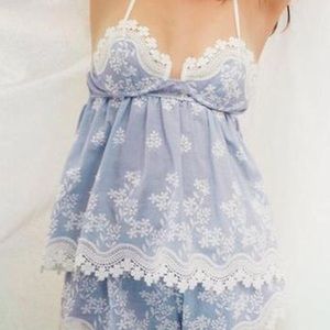 ISO!!! Zara floral embroidered pj/lingerie set blue size SMALL
